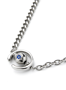 何浩楠同款GUUKA潮牌个性镶钻项链情侣嘻哈可转动眼球钛钢古巴链