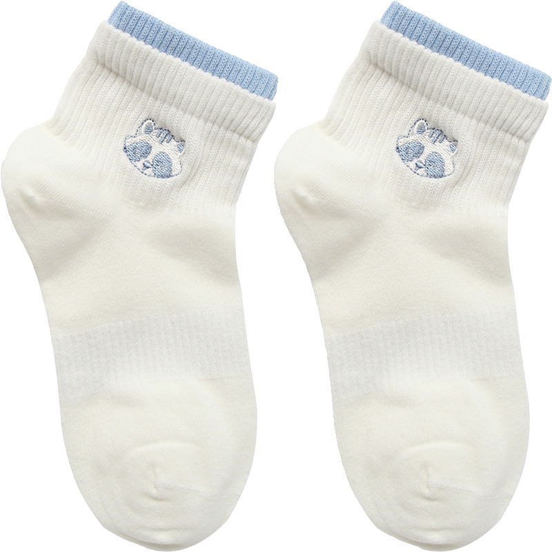 韩国白色女袜子夏季薄款假两件袜口刺绣可爱老虎熊猫低帮棉短筒袜 - 图3