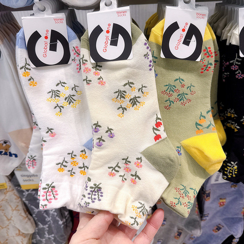 glalalane韩国袜子女短筒袜春夏秋新款松口不紧勒碎花短款女棉袜,淘宝优惠券,粉丝福利购,淘宝优惠卷