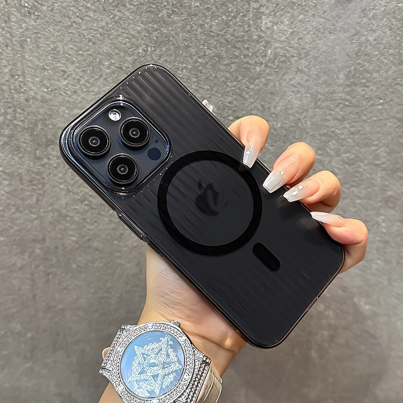 不发黄黑色条纹淬炼瓦楞磁吸适用小米14/13手机壳14pro高清透明ultra亚克力玻璃高级Magsafe光栅光面水波纹-图3