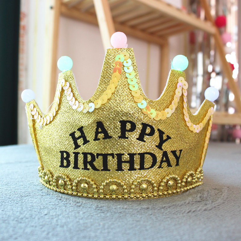 ins发光生日帽网红闪粉王冠帽儿童带灯蛋糕帽女神成人派对装饰