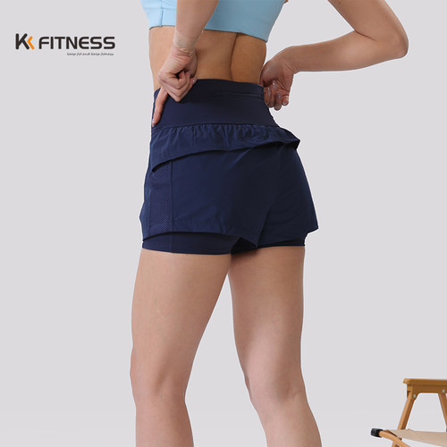 kk fitness健身短裤女外穿休闲假两件防走光瑜伽短裤速干户外松紧-图0