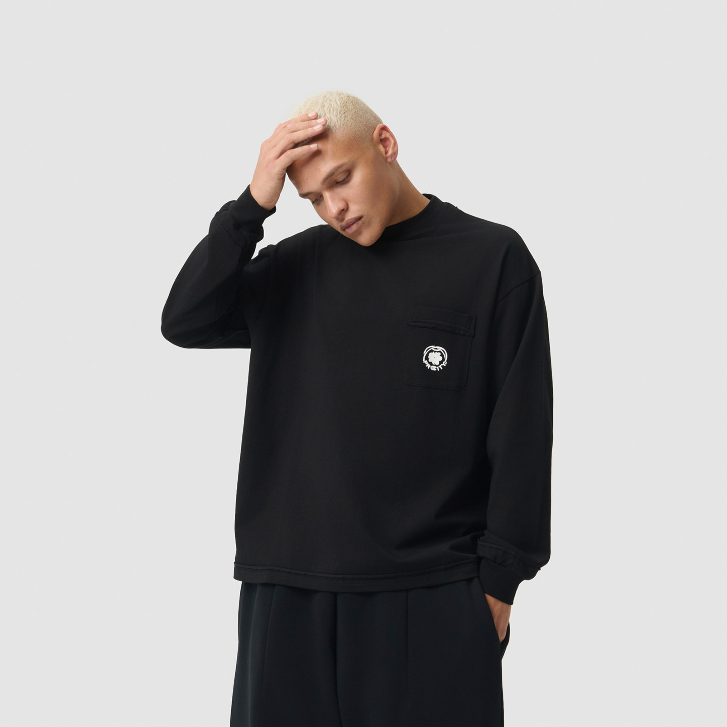 PROCITY情侣长袖T恤男女同款曹芳破坏拼接口袋松休闲运动圆领上衣,淘宝优惠券,粉丝福利购,淘宝优惠卷