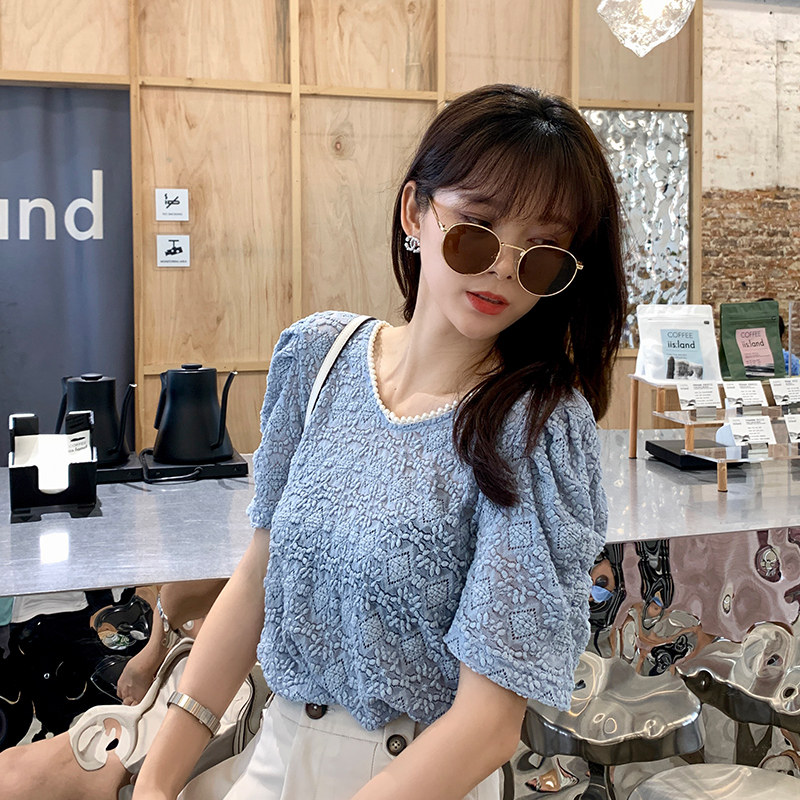 谜秀蕾丝衫女2020夏装新款韩版小衫 谜秀蕾丝衫/雪纺衫