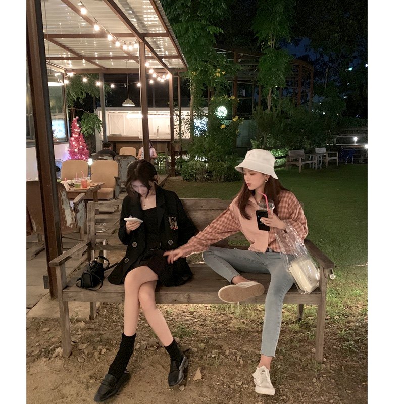 格子女2020秋装新款韩版少女衬衫 谜秀衬衫