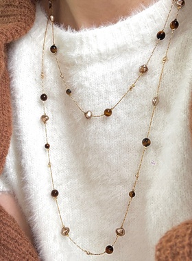 天然虎眼石异形珍珠项链