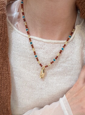 美拉德天然石四方来财项链