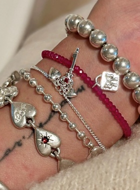 韩系ins风红宝石爱心手链