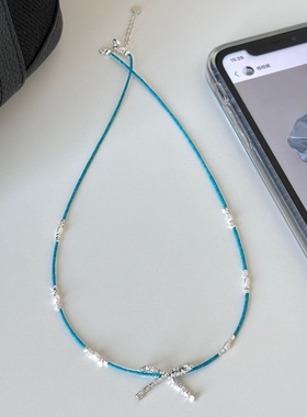 天然淡水珍珠绿松石蝴蝶结项链