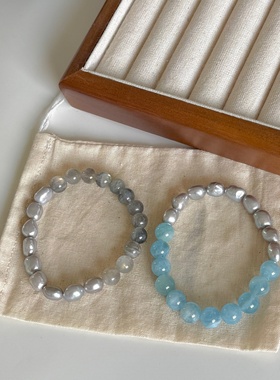 小众精致夏季海蓝宝灰月光手链