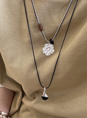 异彩编绳复古双层花朵项链