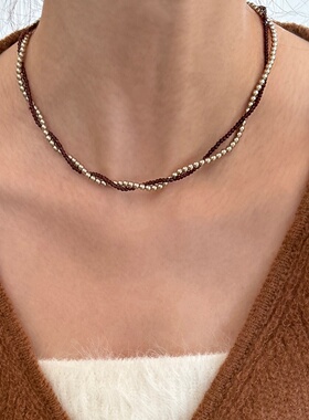 异彩法式复古双层珍珠毛衣项链