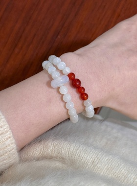 清冷天然月光石红玛瑙双层跑环