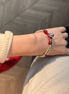 双层高品质珍珠红玛瑙南瓜珠手串