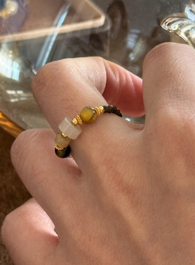 复古国风金虎眼石纯银戒指