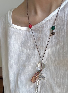 异彩中式复古白水晶小马木项链