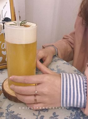 ins钛钢玫瑰金锆石麻花方块戒指