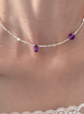 原创设计夏日颈链天然紫水晶
