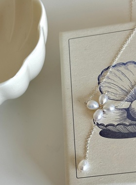 简约原创流苏花朵天然珍珠项链