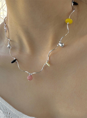 小众度假风彩色串珠项链捷克琉璃