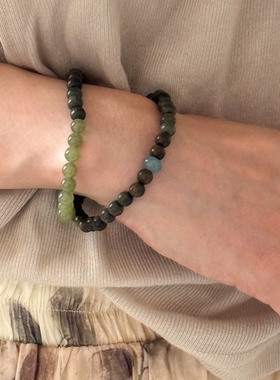 新中式国风绿檀木翡翠和田玉手链