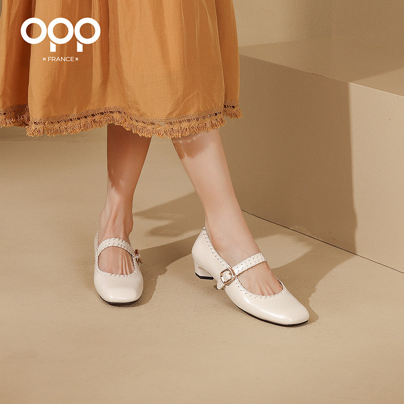 OPP新款渔光芭蕾玛丽珍鞋芭蕾舞鞋女黑色小皮鞋法式复古平底单鞋,淘宝优惠券,粉丝福利购,淘宝优惠卷