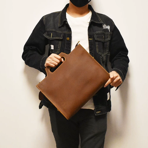 Ретро сумка ручной работы для документов, ремешок для сумки на одно плечо, ноутбук, простой и элегантный дизайн, из натуральной кожи, 13.3 дюймов