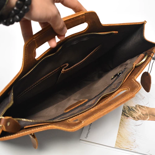 Ретро сумка ручной работы для документов, ремешок для сумки на одно плечо, ноутбук, простой и элегантный дизайн, из натуральной кожи, 13.3 дюймов