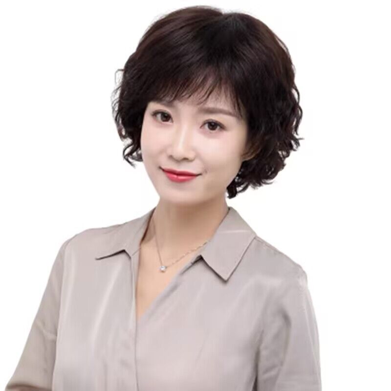 洋气假发女全头套蓬松短卷发中老年妈妈假发女短发真头发40到50岁