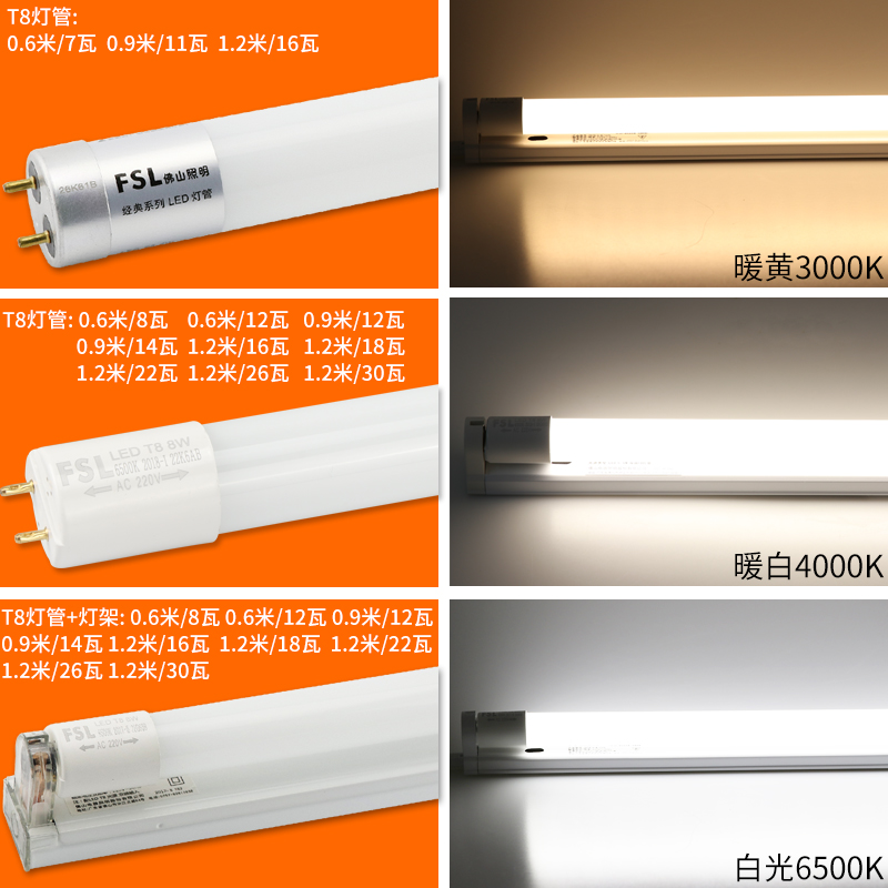 fsl 佛山照明 LED灯管T8长条灯管一体化日光灯支架光管整箱1.2米