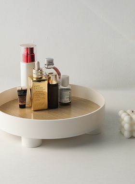 北欧风塑料木质化妆品圆形托盘