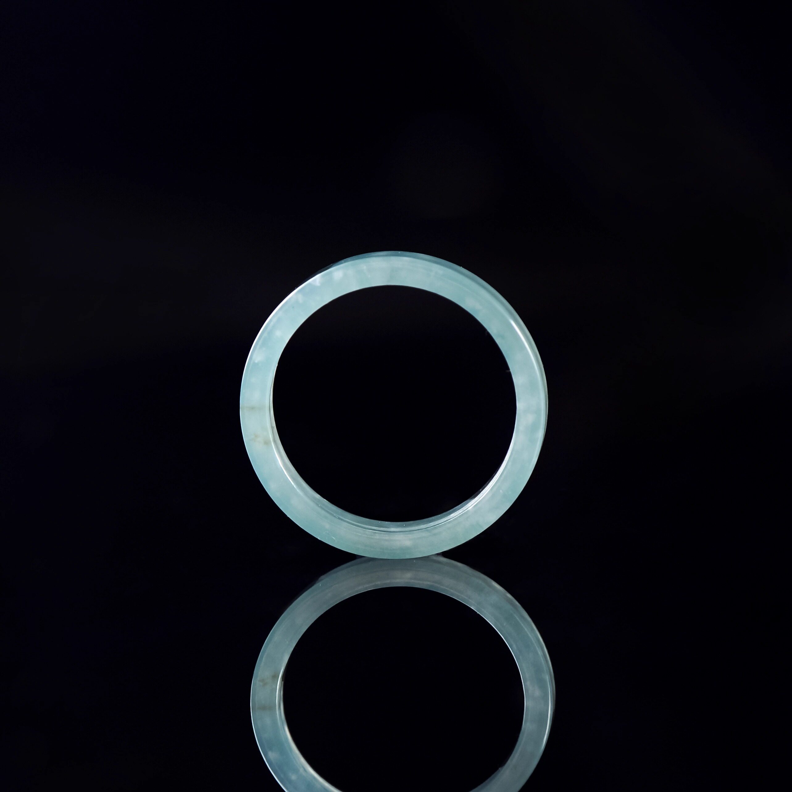Natural A-grade jade ice blue water small square ring for men and women plain ring ring jade square ring