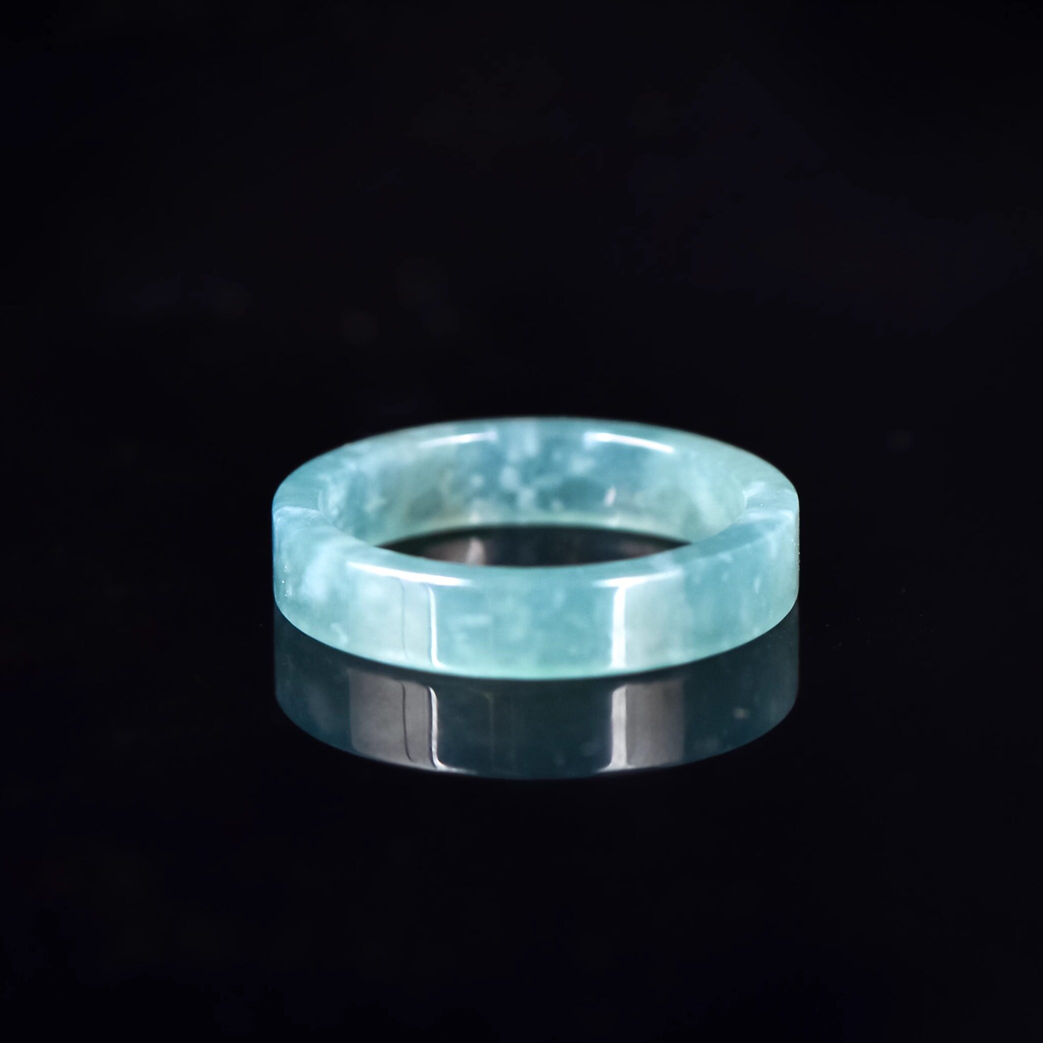 Natural A-grade jade ice blue water small square ring for men and women plain ring ring jade square ring