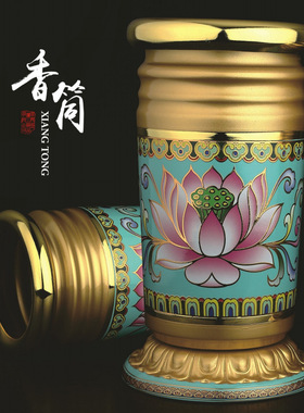 新唐纹圣水杯香筒佛堂摆件套装 莲花香炉神社灯厂家