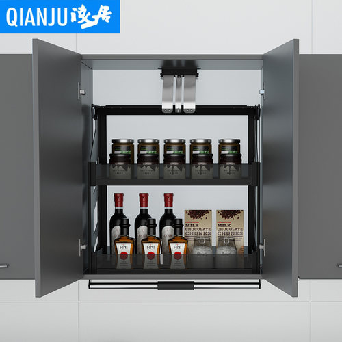 智能电动吊柜升降拉篮厨房橱柜垂直下拉式调味拉篮上下缓冲置物架 - 图2