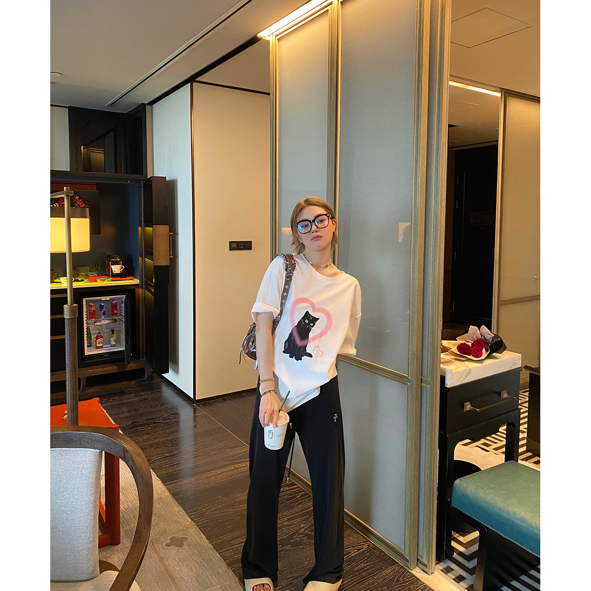 THEOPENDM 2022夏季新款直筒百搭莫代尔长裤巨显瘦松紧腰开衩裤女