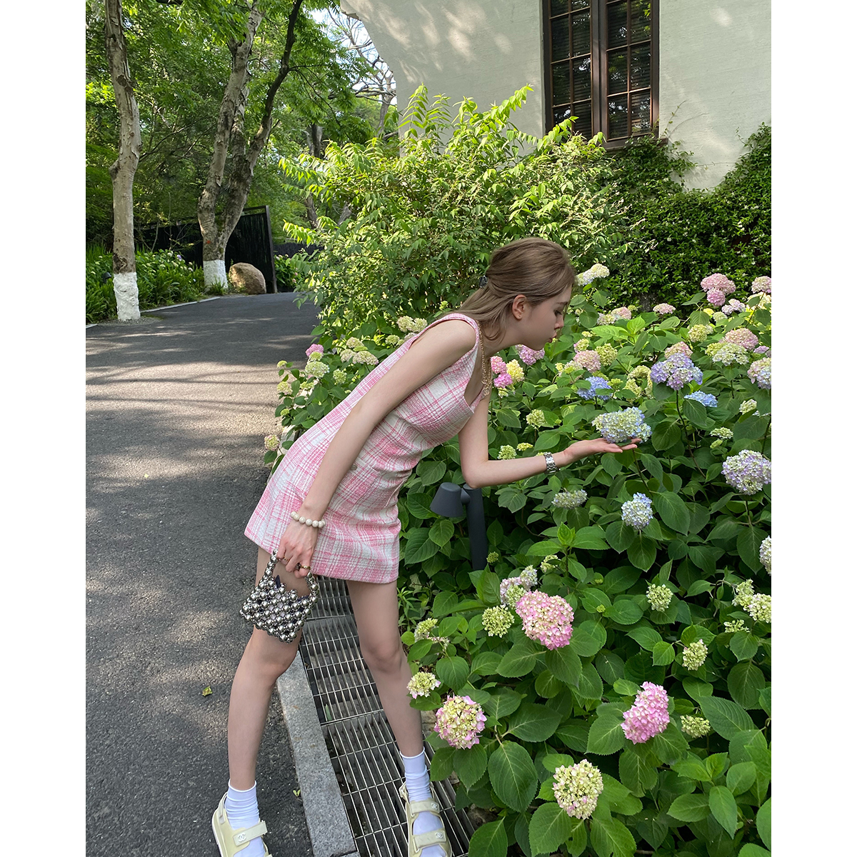 THEOPENDM 2022夏季新款甜蜜狙击A字裙小香无袖方领连衣裙短裙女