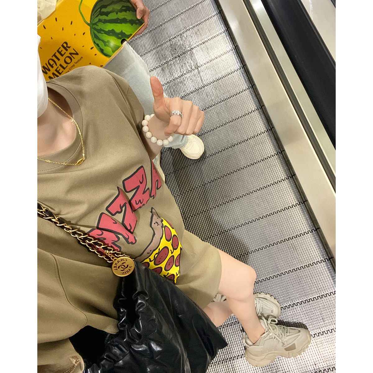 THEOPENDM 短袖印花t恤女夏中长款韩系oversize宽松显瘦遮肉上衣