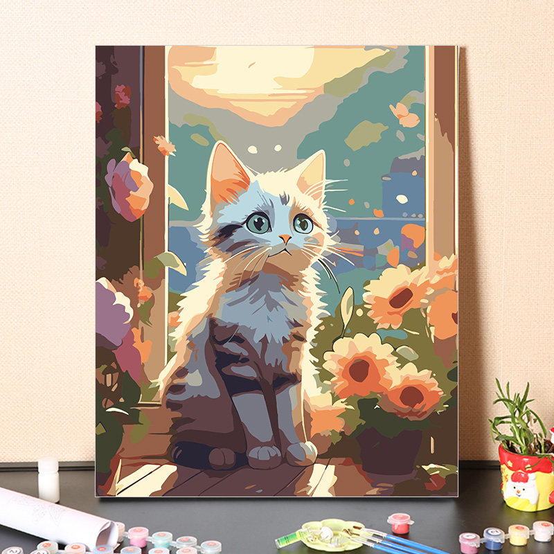 画画填色diy油彩画手绘涂色手工填充动物小猫咪治愈丙烯数字油画