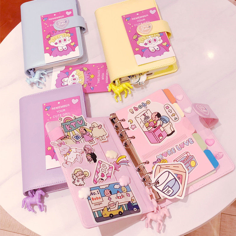 韩国ins粉色少女心皮面活页手帐本日记计划记事本简约礼物a6pu