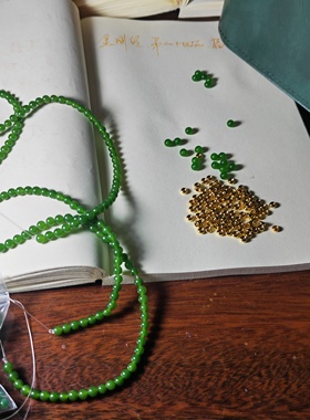 自家原创Diy和田碧玉手链女18K镀金和田玉手串原创菠菜绿碧玉