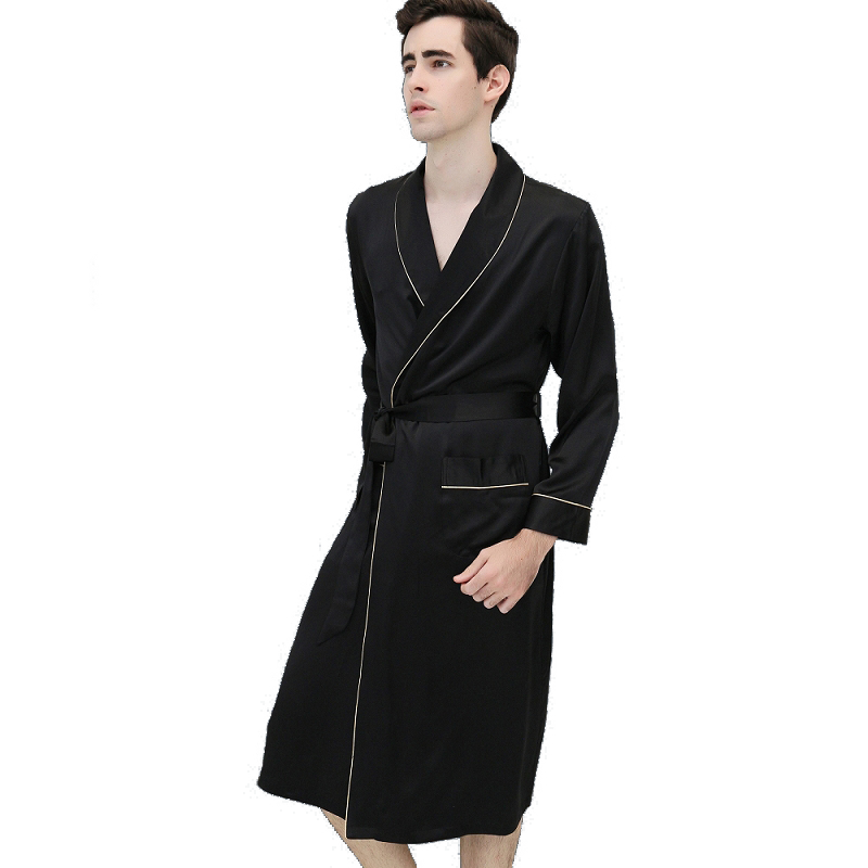 100%桑蚕丝春秋夏重磅男士长袖睡袍 丝公主服饰睡袍/浴袍