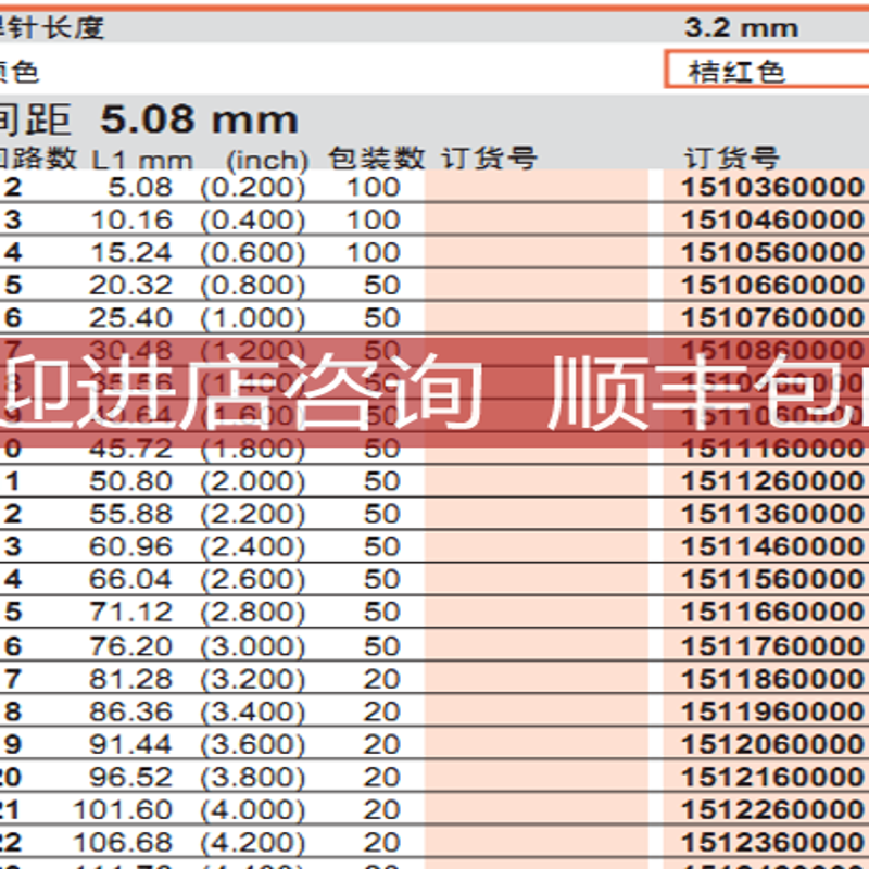 魏德米勒端子1511560000 SL 5.08/14/90B 3.2SN OR BX - 图0
