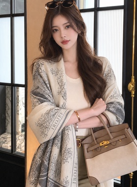 水墨画围巾女2026新款秋季西北新疆旅游办公保暖披肩高级感大斗篷