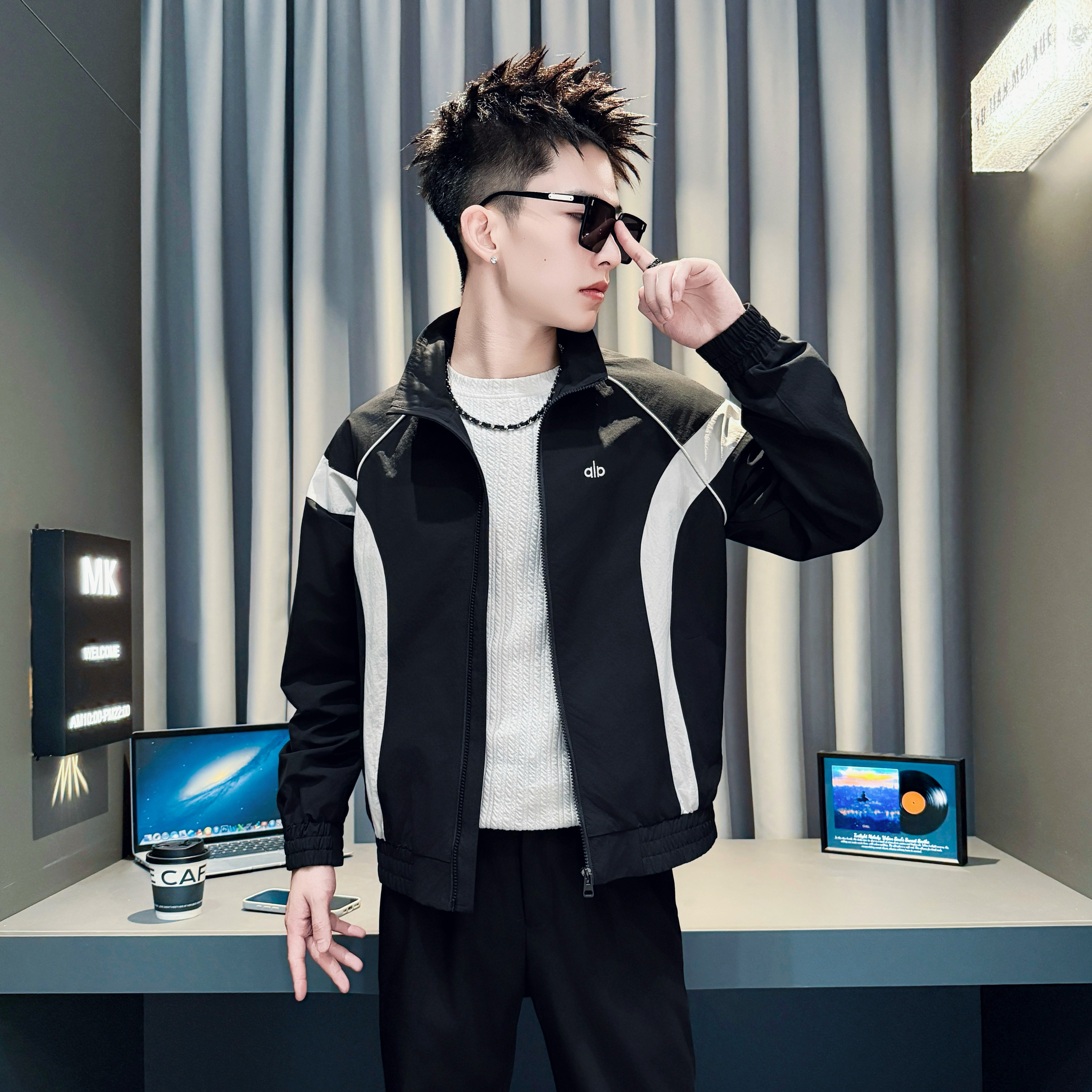 小码男装春秋季立领拉链夹克男矮个子XS码S号修身复古拼接外套160 - 图0