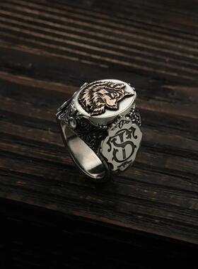 婚礼复古925银錾刻男士戒指