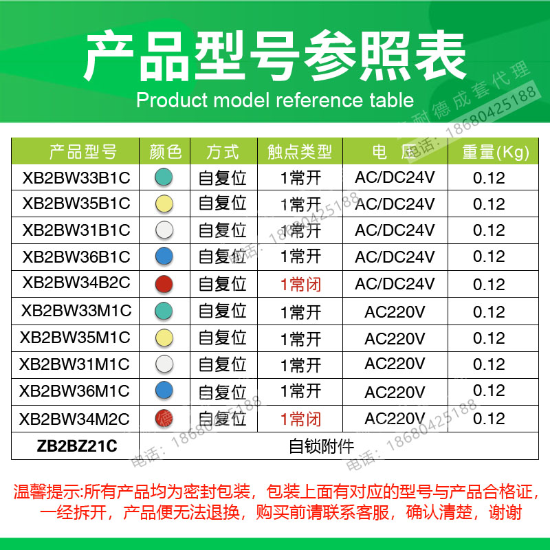 施耐德平头带灯按钮开关XB2BW34M2C 33M1C 红色1常闭自复位AC220V - 图0