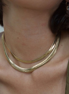 黄铜镀金18k男女简约蛇骨链项链