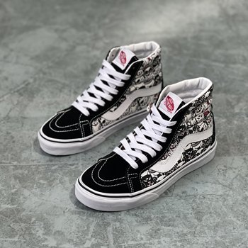 VANS ເກີບຜ້າໃບ SK8-HI ສີດໍາແລະສີຂາວຄລາສສິກ panda ພິມຜູ້ຊາຍແລະແມ່ຍິງເກີບຜ້າໃບ VN0A4BV8BCL