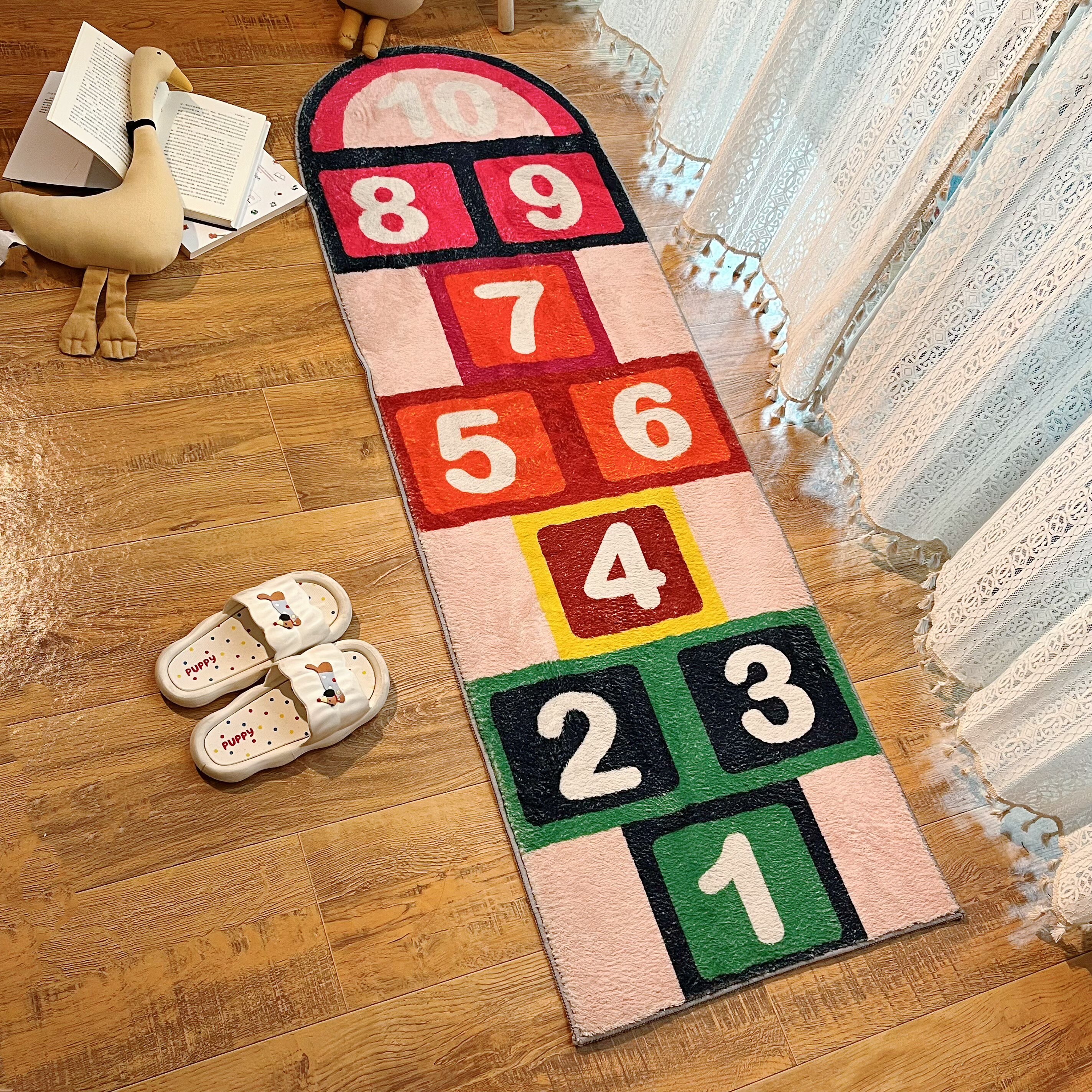 Childlike non-slip digital hopscotch bedside rug